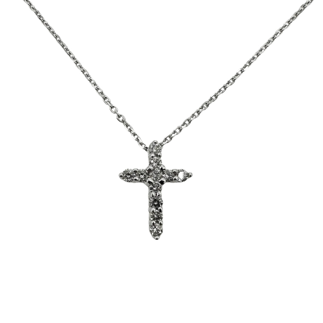 White Gold Round Diamond Cross Pendant