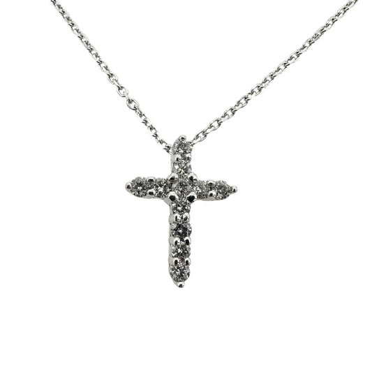White Gold Round Diamond Cross Pendant