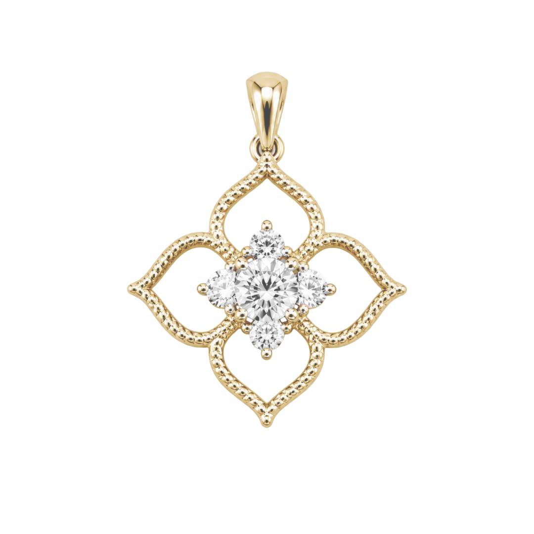 Yellow Gold Round Diamond Flower Pendant