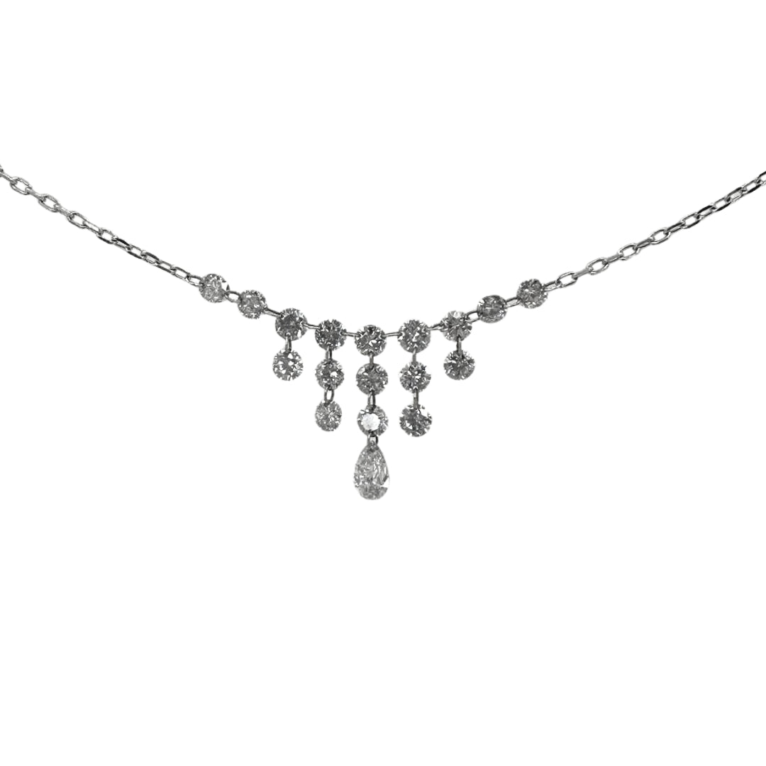 White Gold Pear Shaped Diamond Bib Necklace
