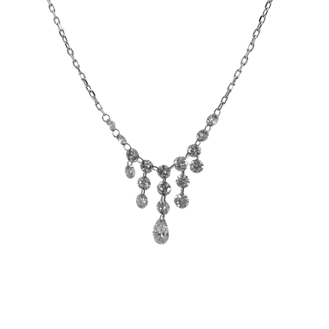 White Gold Pear Shaped Diamond Bib Necklace
