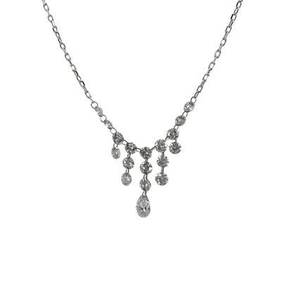 White Gold Pear Shaped Diamond Bib Necklace