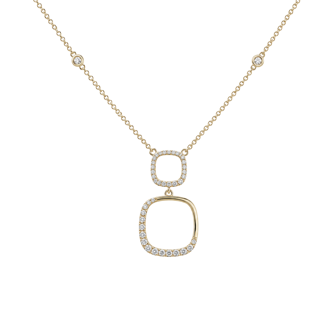 Gold Round Diamond Square Open Link Necklace