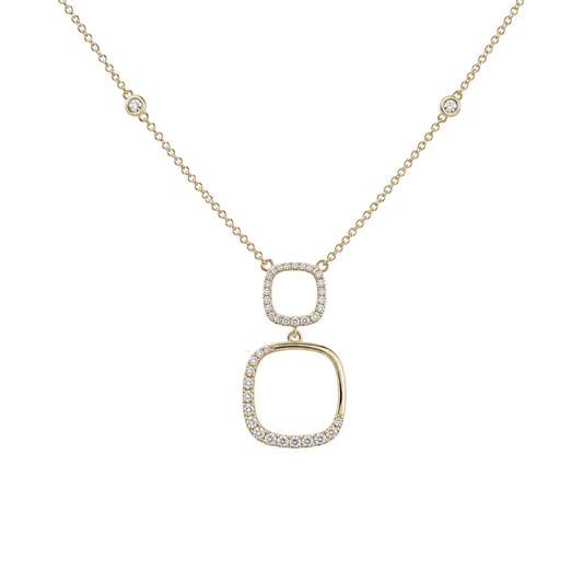 Gold Round Diamond Square Open Link Necklace