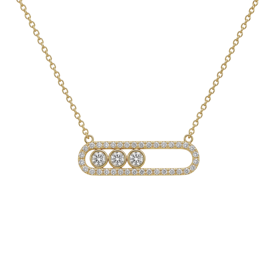 Gold Open Paperclip Round Diamond Necklace