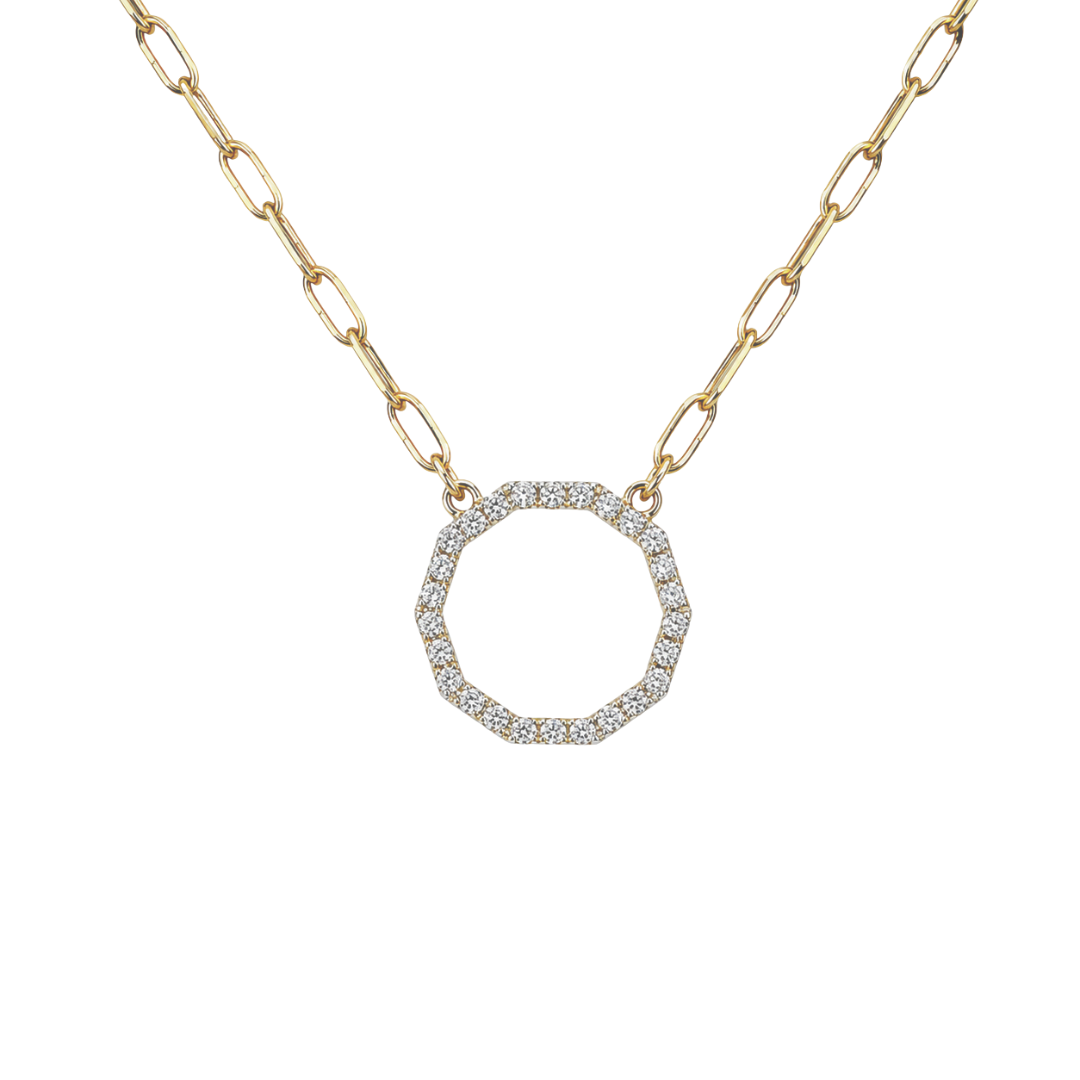 Gold Geometric Circle Diamond Necklace