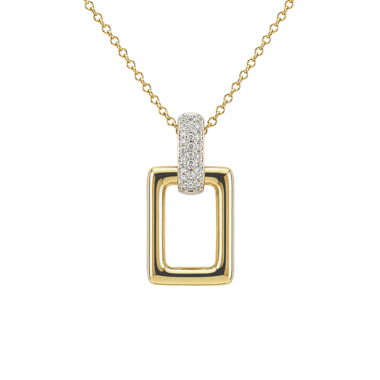 Yellow Gold Round Diamond Square Necklace