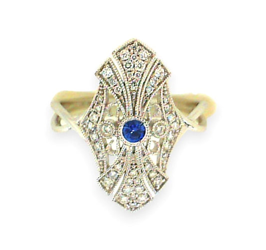 White Gold Sapphire and Diamond Filigree Ring