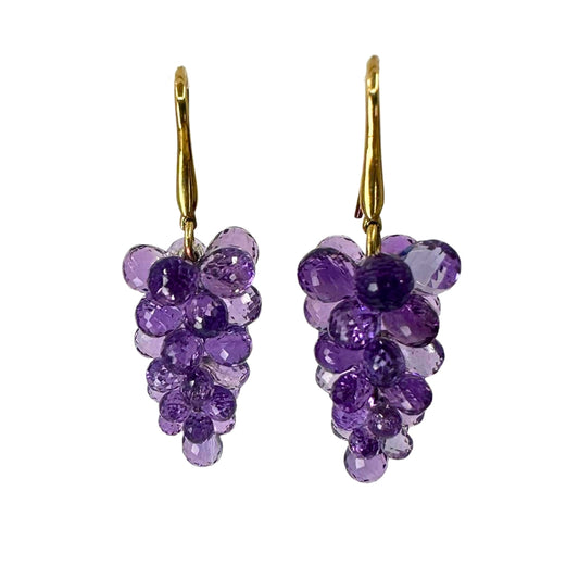 Yellow Gold Amethyst Grape Cluster Dangle Earrings