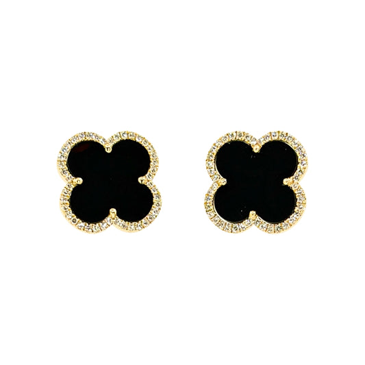 Fantasy Cut Onyx Quatrefoil Earrings