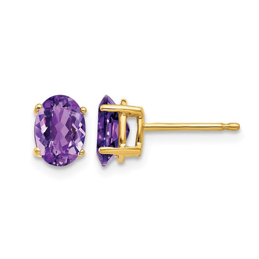 Yellow Gold Oval Amethyst Stud Earrings