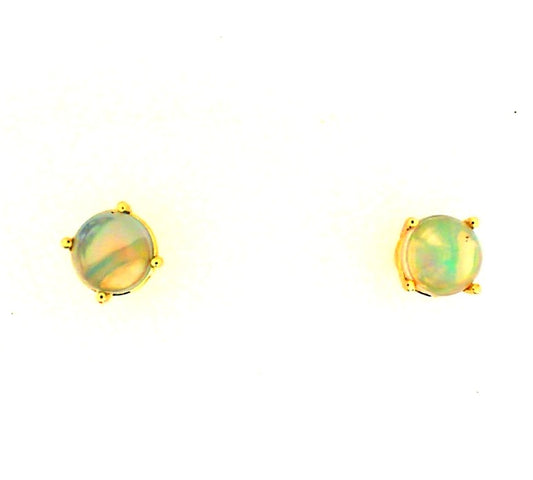 Yellow Gold Round Opal Studs