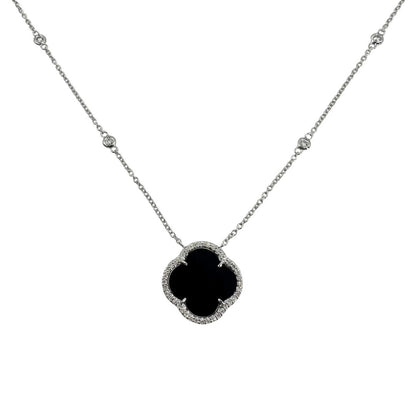 White Gold Onyx Quatrefoil Necklace