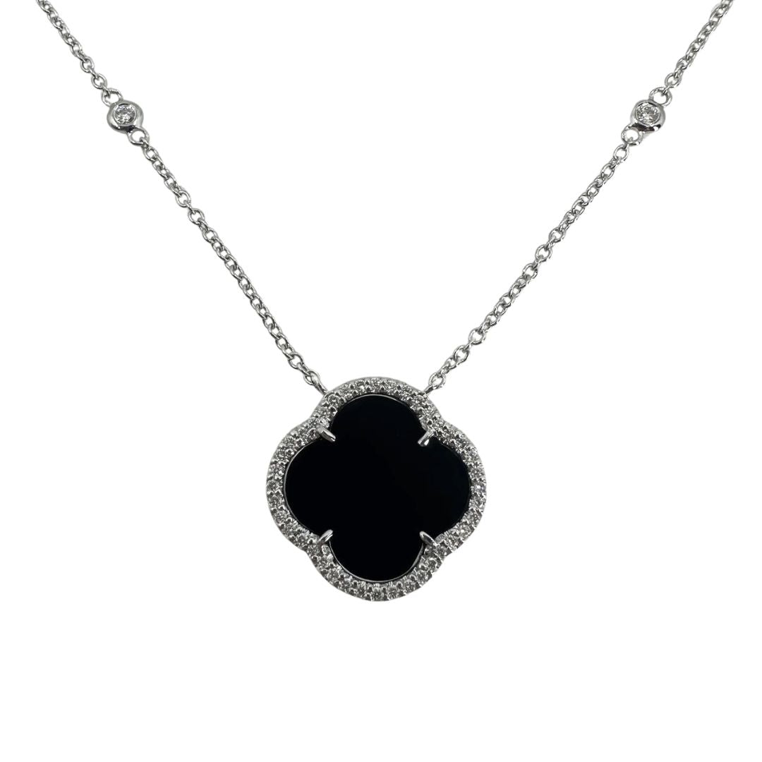 White Gold Onyx Quatrefoil Necklace