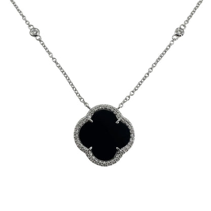 White Gold Onyx Quatrefoil Necklace