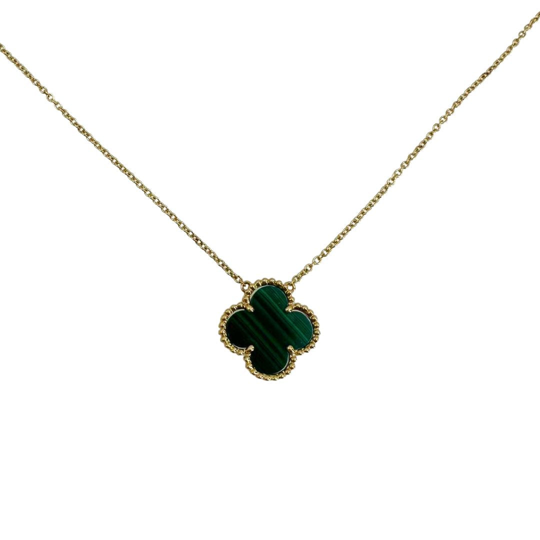 Yellow Gold Quatrefoil Malachite Necklace