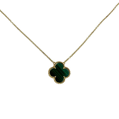 Yellow Gold Quatrefoil Malachite Necklace