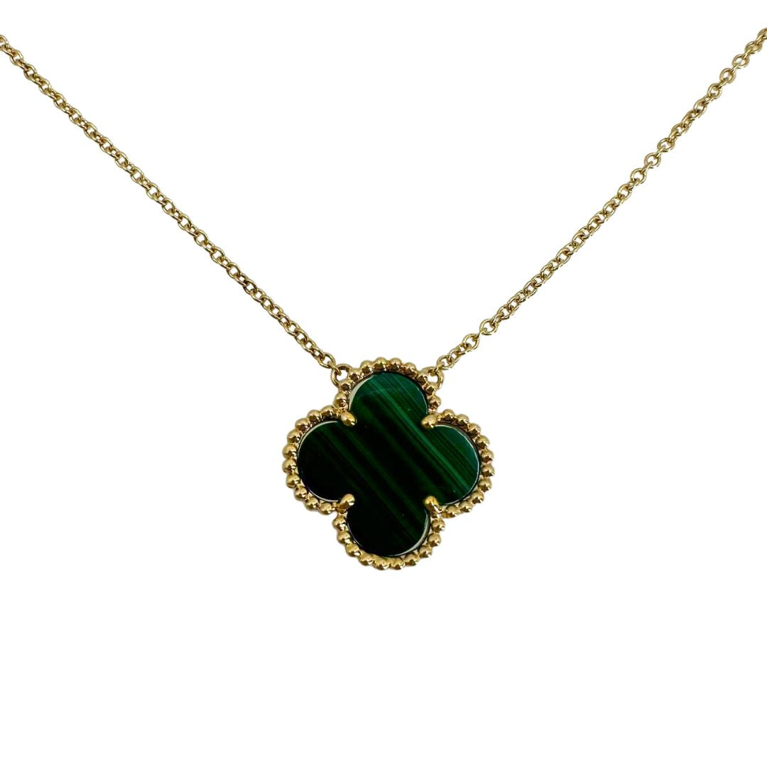 Yellow Gold Quatrefoil Malachite Necklace