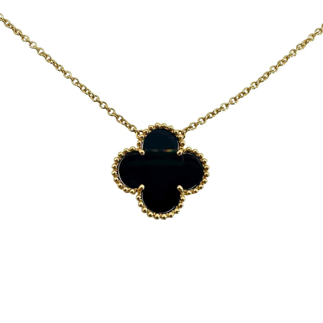 Yellow Gold Onyx Quatrefoil Necklace