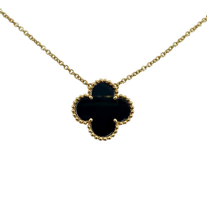 Yellow Gold Onyx Quatrefoil Necklace