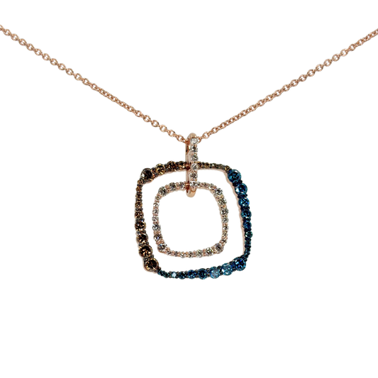 Rose Gold Blue and Champagne Diamond Necklace