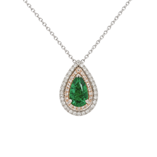 Two Tone Pear Emerald Tear Drop Necklace