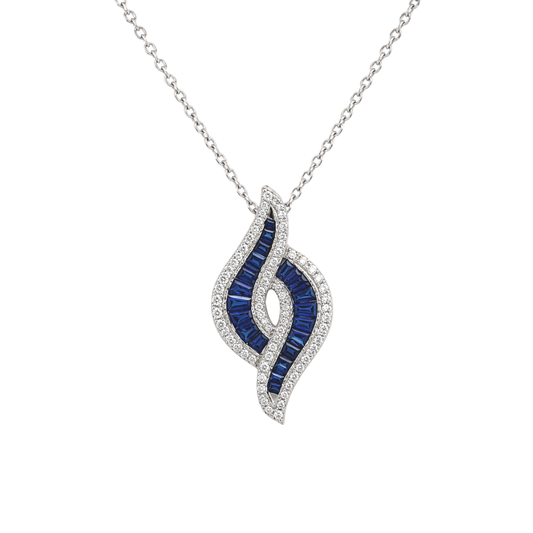 White Gold Baguette Sapphire Freeform Necklace