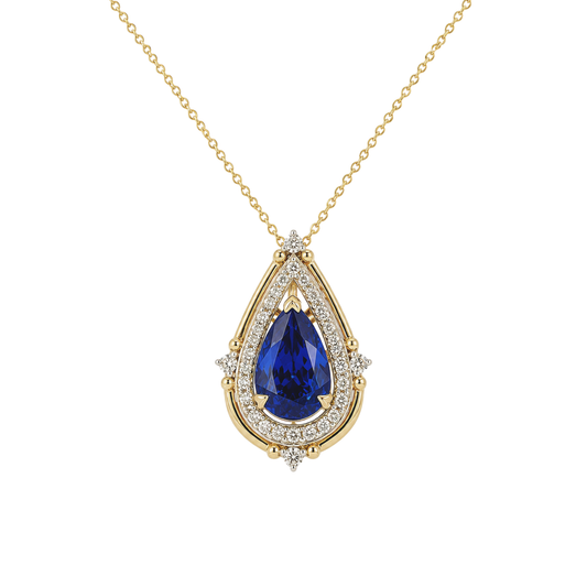 Yellow Gold Pear Tanzanite Drop Necklace