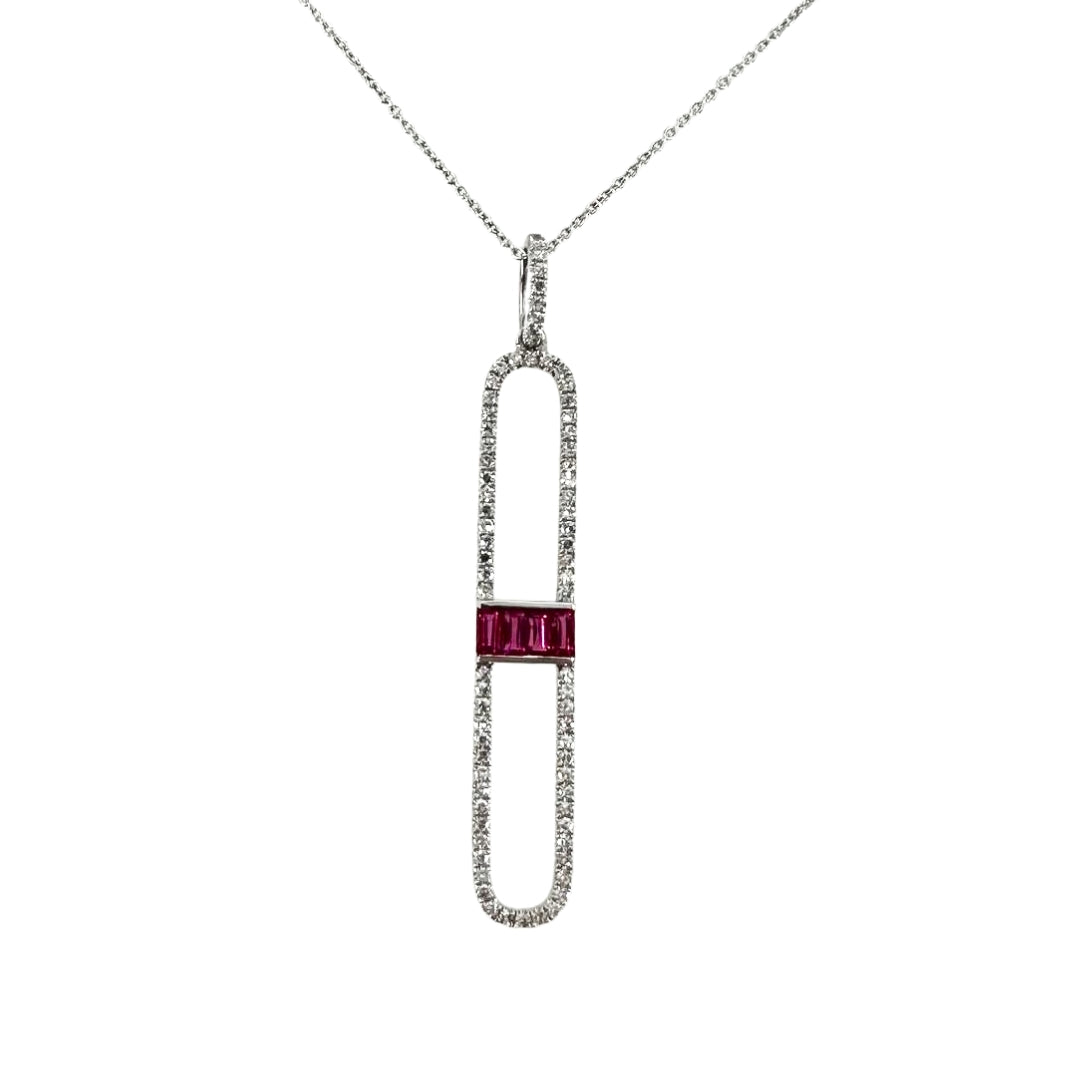 White Gold Ruby Art Deco Pendant