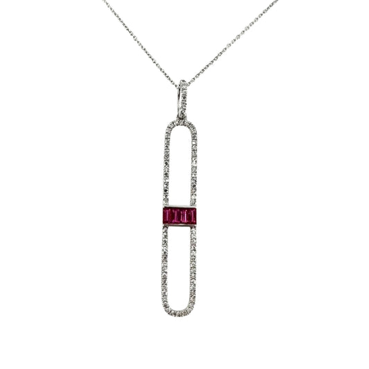 White Gold Ruby Art Deco Pendant
