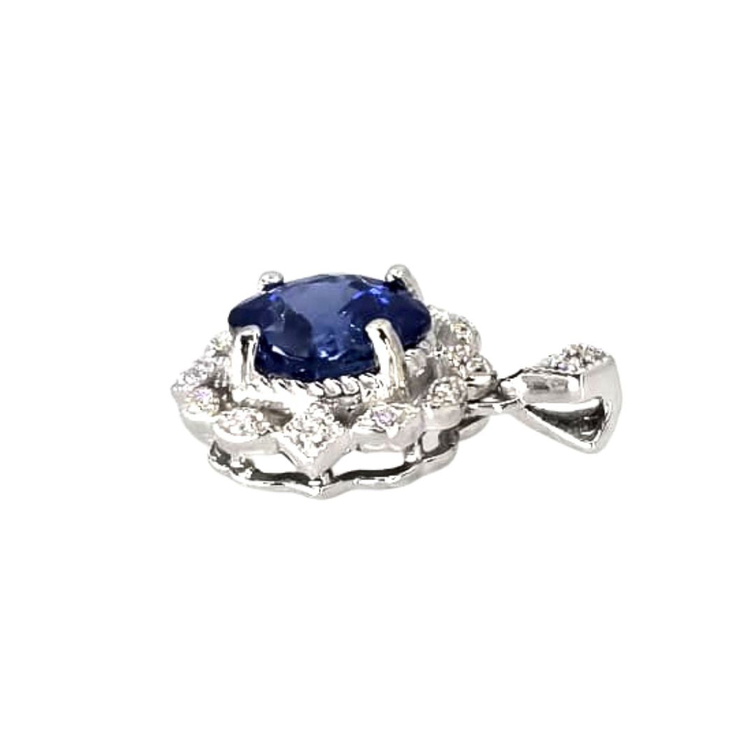 White Gold Cushion Sapphire Drop Pendant