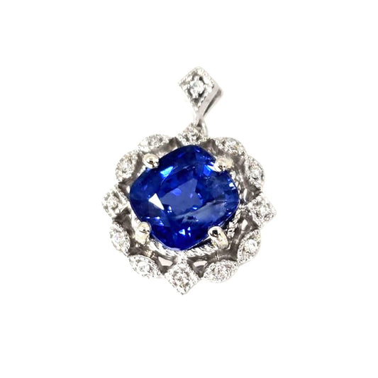 White Gold Cushion Sapphire Drop Pendant
