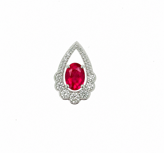White Gold Oval Ruby Teardrop Pendant