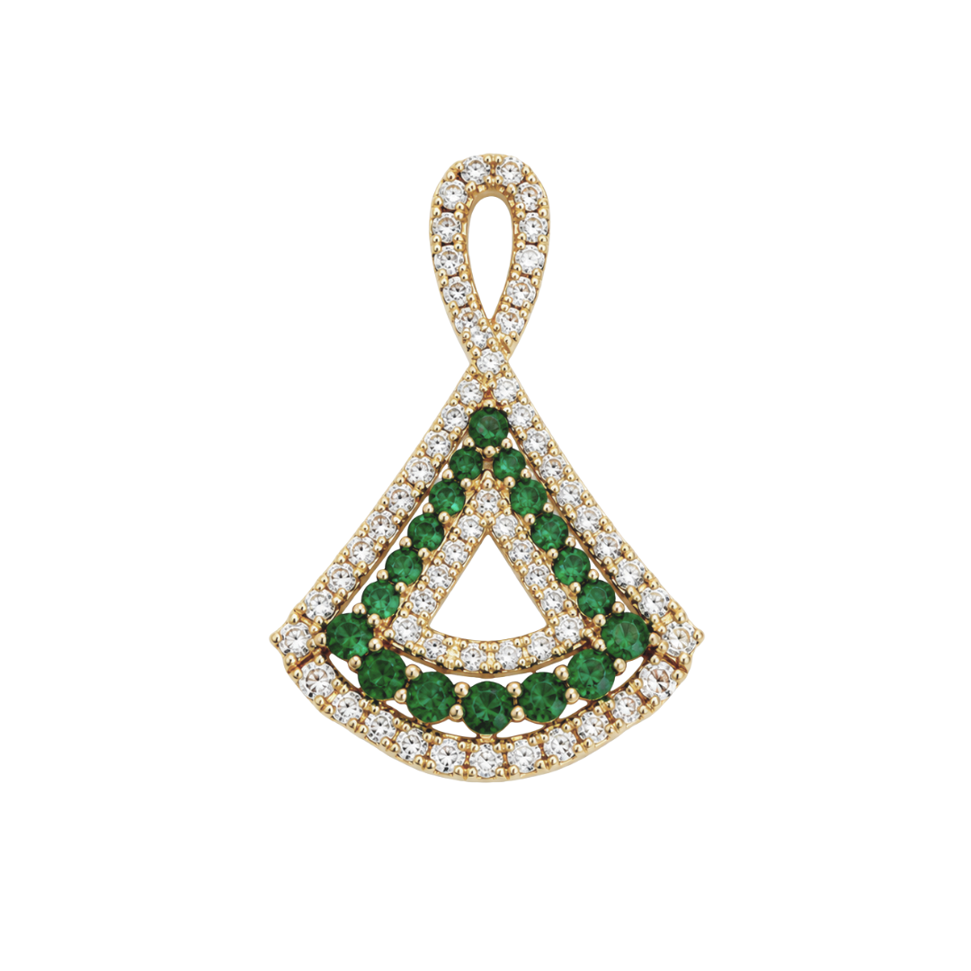 Yellow Gold Round Emerald Freeform Pendant