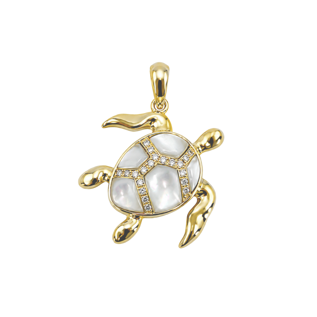 Yellow Gold Mother of Pearl Turtle Pendant