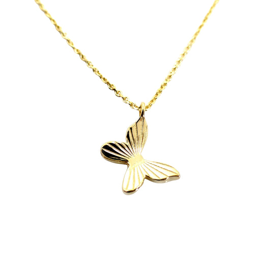 Yellow Gold Diamond Cut Mini Butterfly Necklace