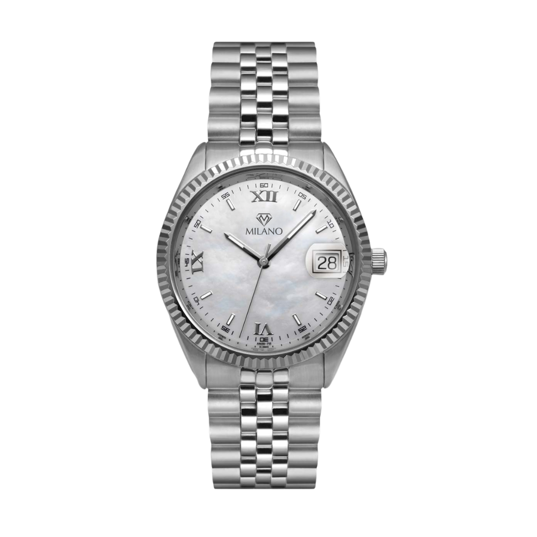 White Stainless Steel Dress Watch with White Dial