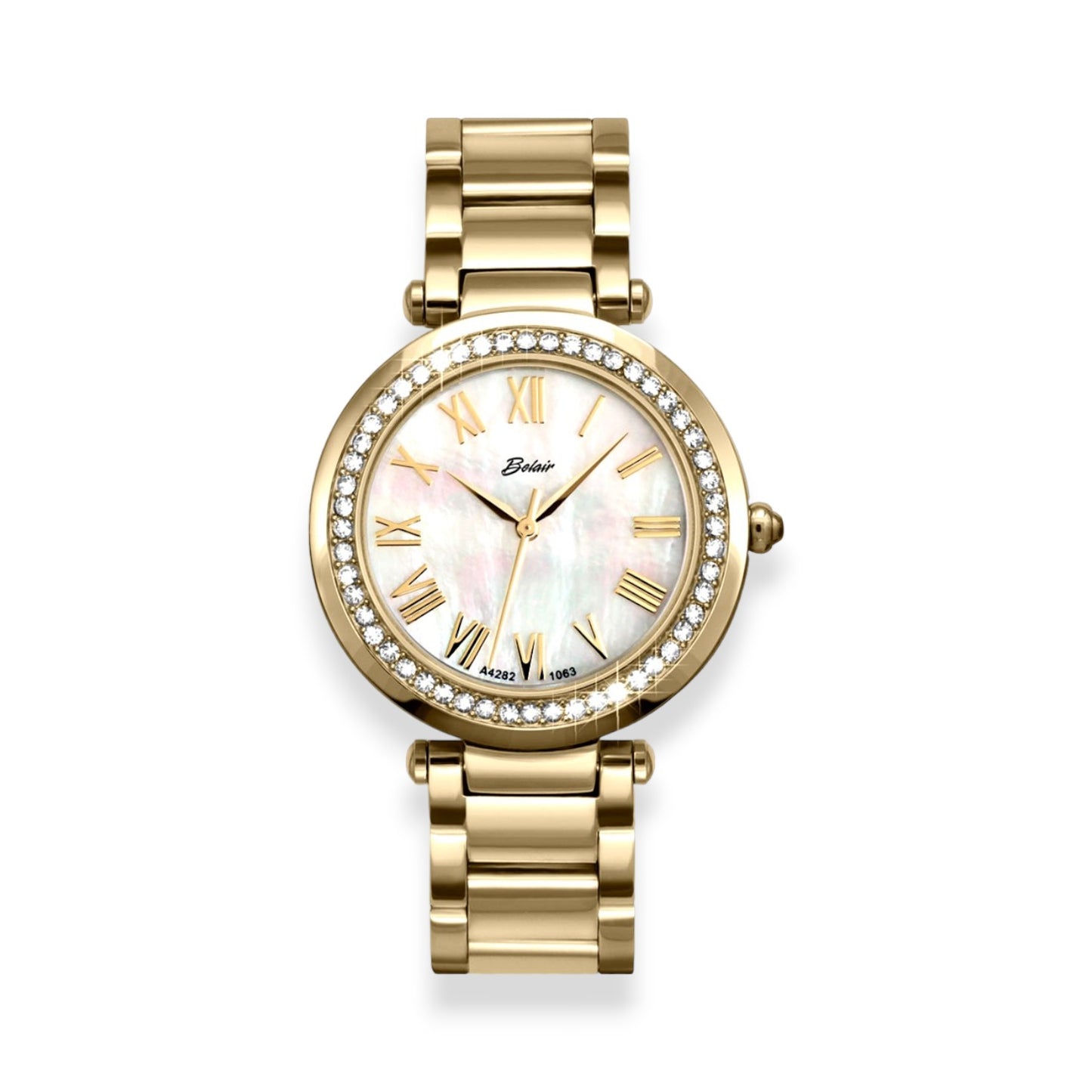 Yellow Stainless Steel Watch with a Mother of Pearl Dial