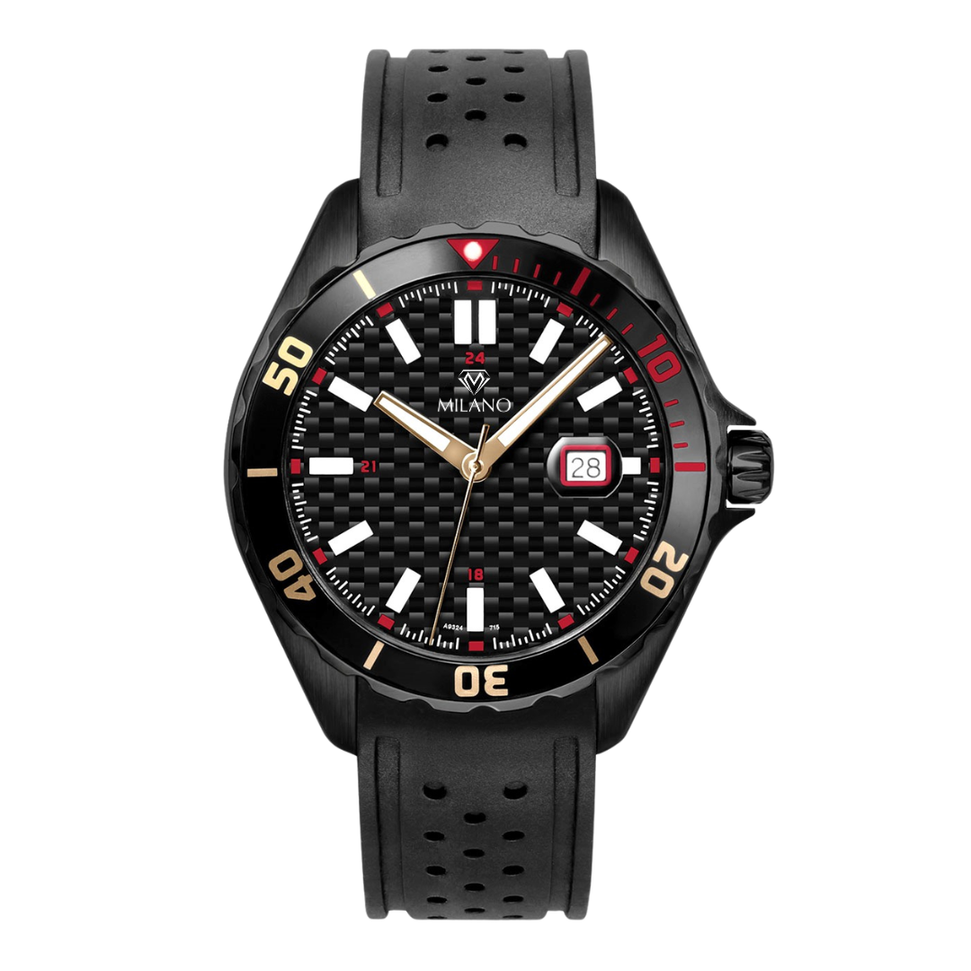 Black Stainless Steel Dive Watch with Black Carbon Fiber Dial