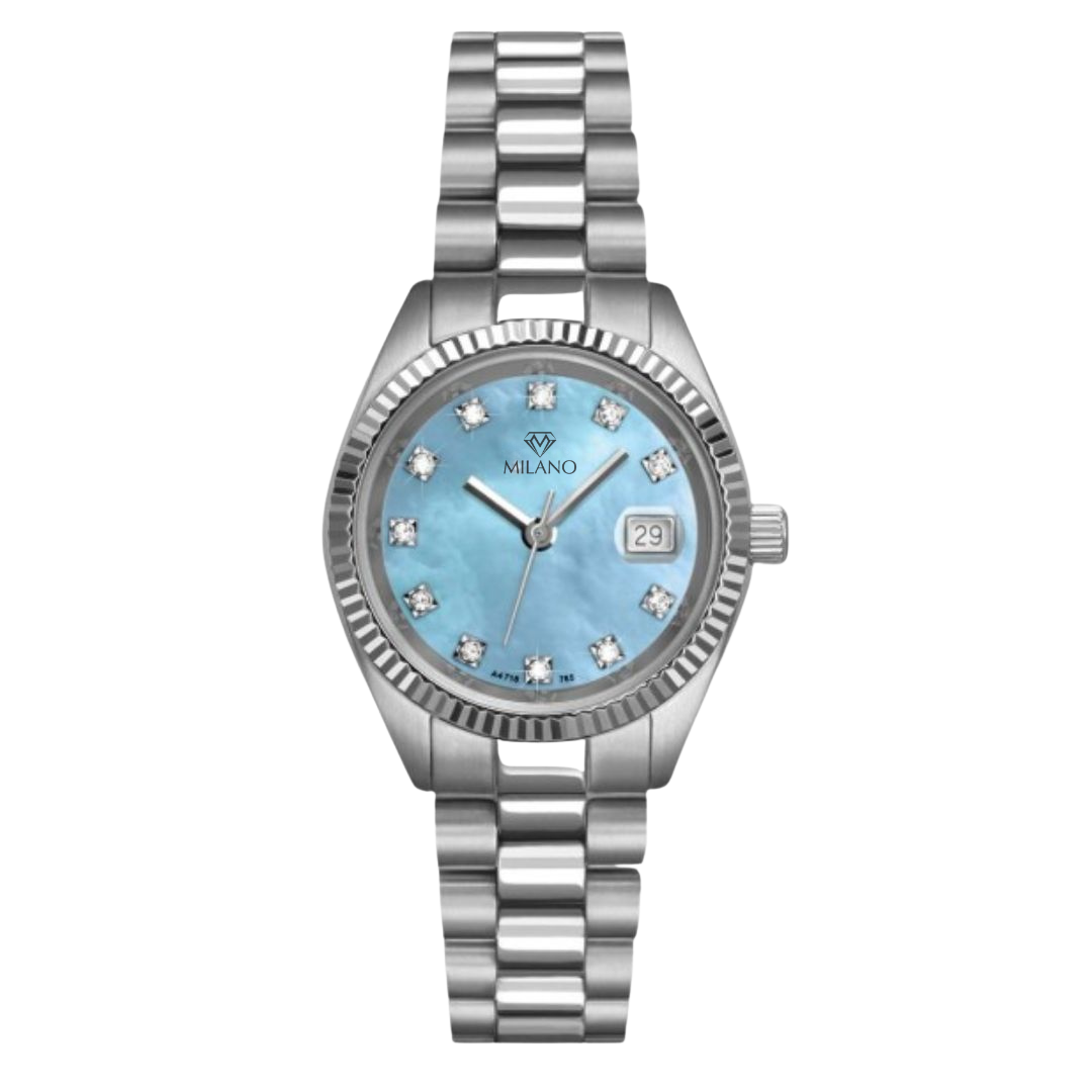 White Steel Rolex Style Watch with Fluted Bezel