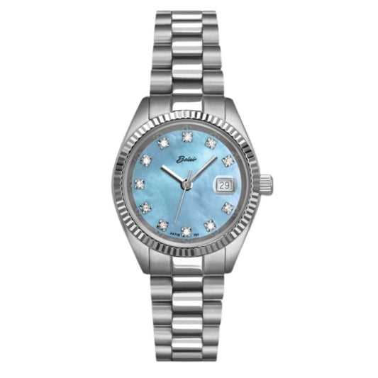 White Steel Rolex Style Watch with Fluted Bezel
