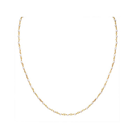 Yellow Gold over Sterling Silver Pearl Station Necklace