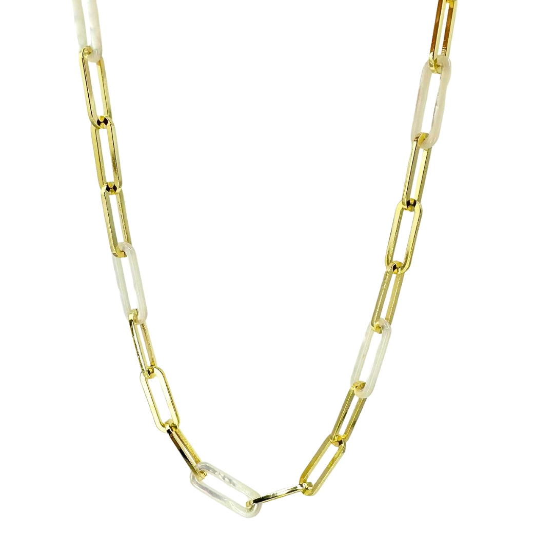 Silver Vemeil Oval Link Mother of Pearl Chain