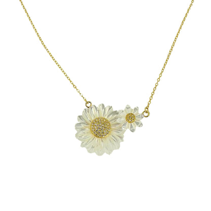 Silver Carved Mother of Pearl Flower Necklace