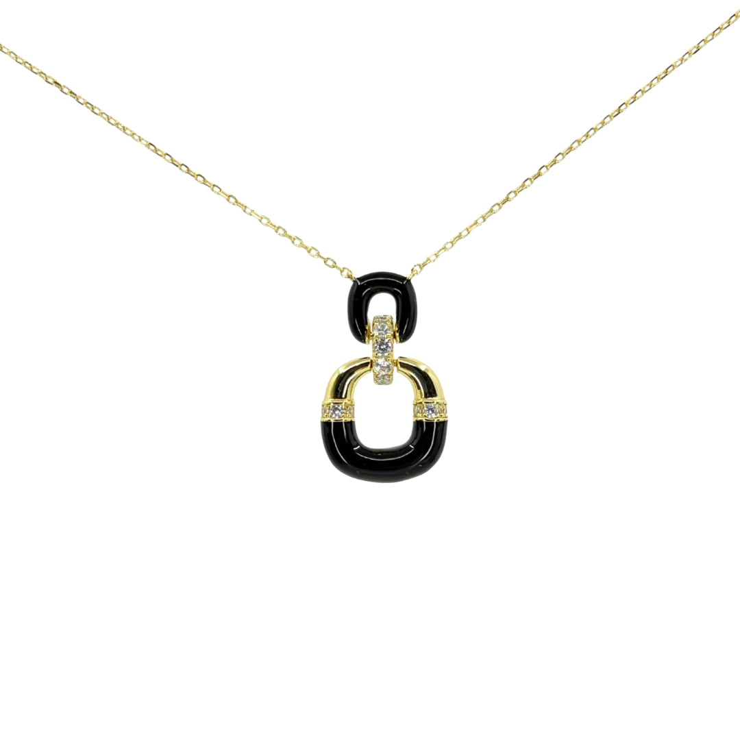 Two Tone Black Square Door Knocker Necklace