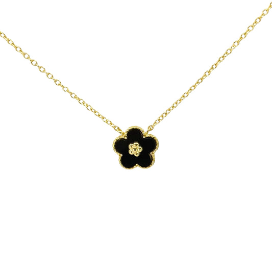 Yellow Silver Onyx Quatrefoil Necklace