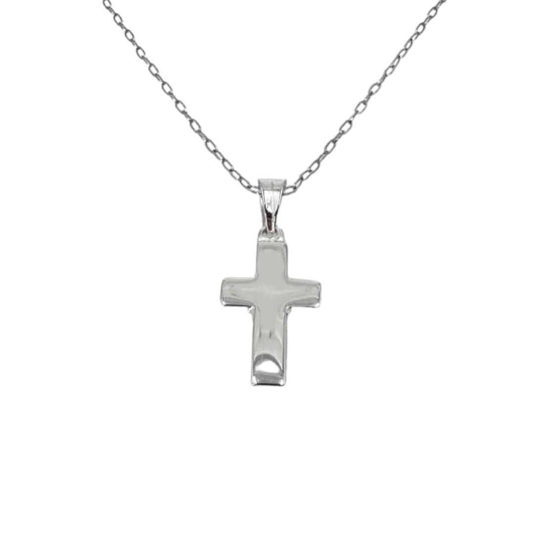 White Silver Open Link Cross Necklace