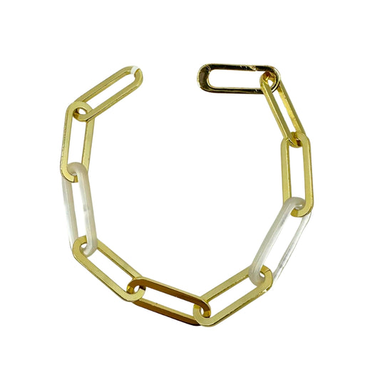 Oval Link Mother of Pearl Silver Bracelet