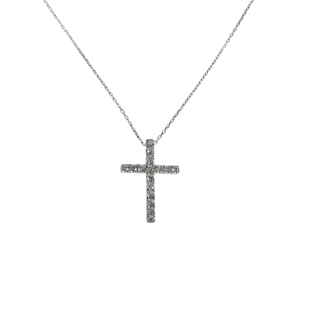 White Silver Cz Cross Pendant