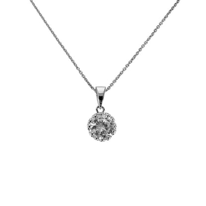 White Silver Round Cz Drop Pendant